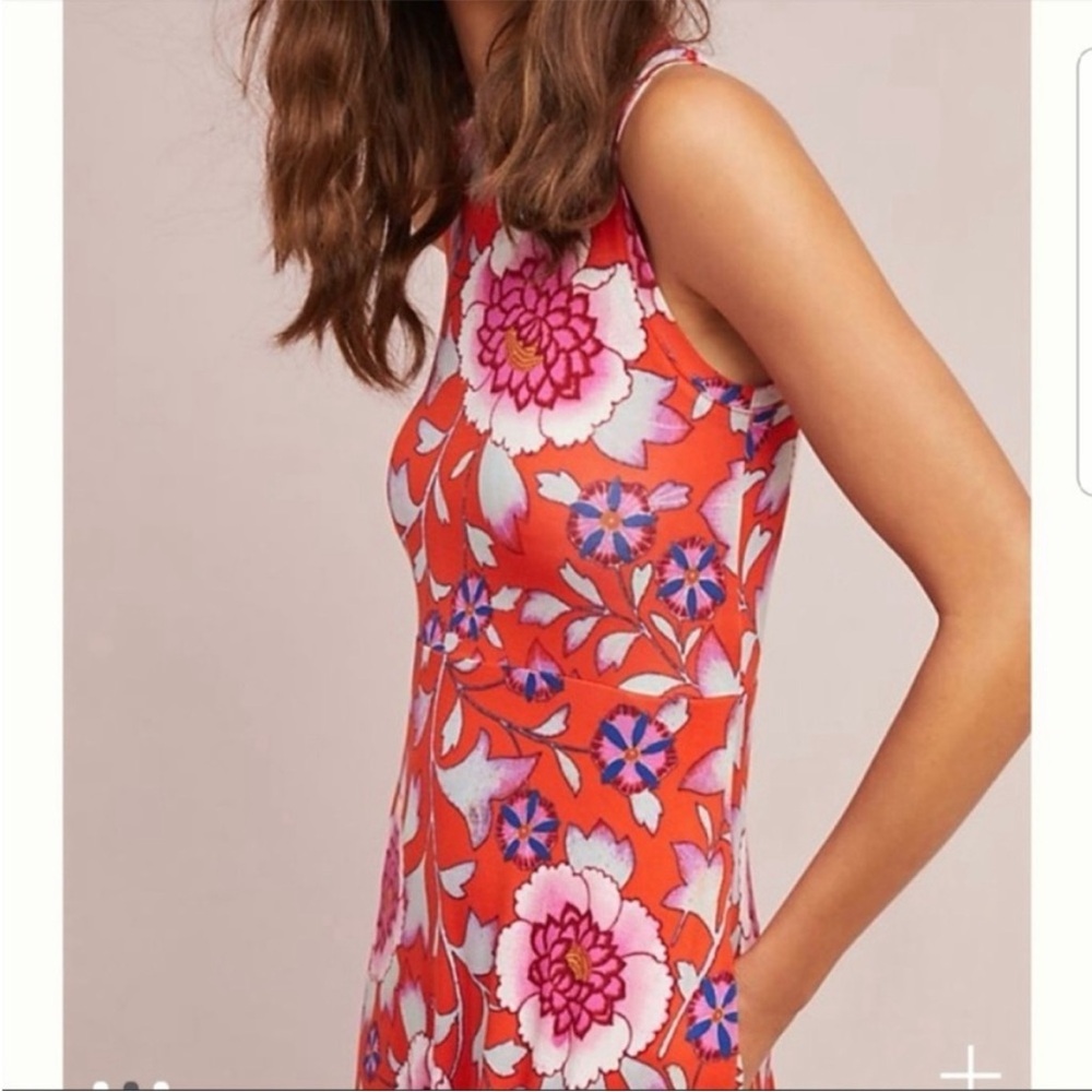 Anthropologie Maeve Cleary Red Floral Asymmetrical Midi Dress - Picture 4 of 12